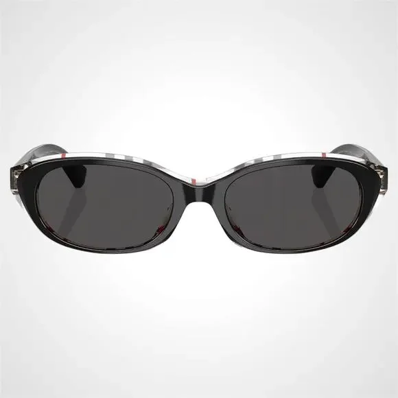 New Burberry Sunglasses Black Vintage Check Oval Gold Logo Womens New BURBERRY - Picture 2 of 7